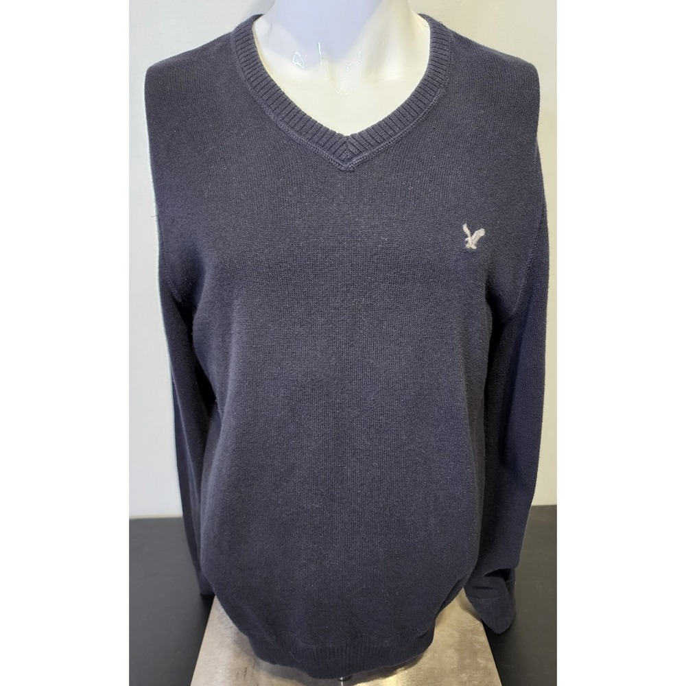 American Eagle Outfitters Mens Size Large Black Long Sleeve V-Neck Sweater